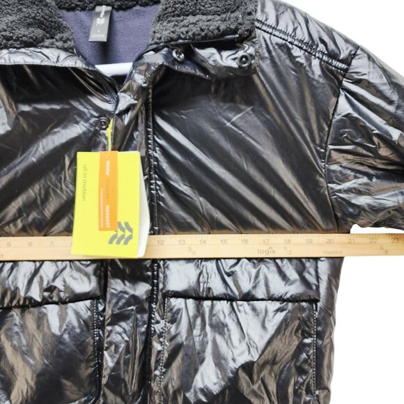 All In Motion Shiny Black Cropped Jacket Cozy line Sherpa Collar Size S - Picture 5 of 6